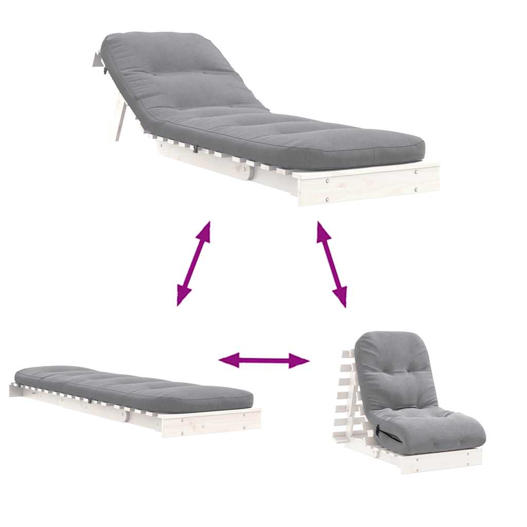 fehér tömör fenyőfa futon kanapéágy matraccal 60 x 206 x 11 cm