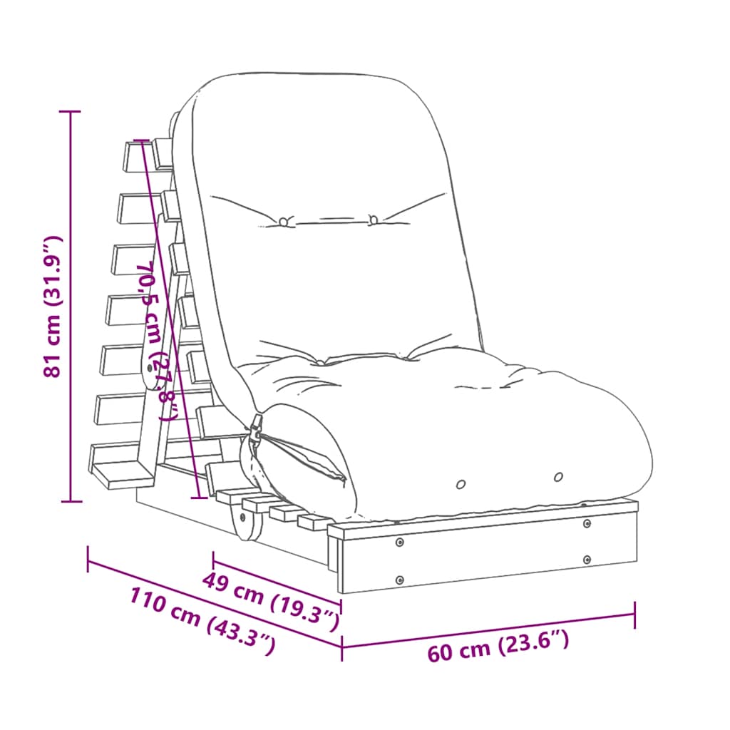 fehér tömör fenyőfa futon kanapéágy matraccal 60 x 206 x 11 cm
