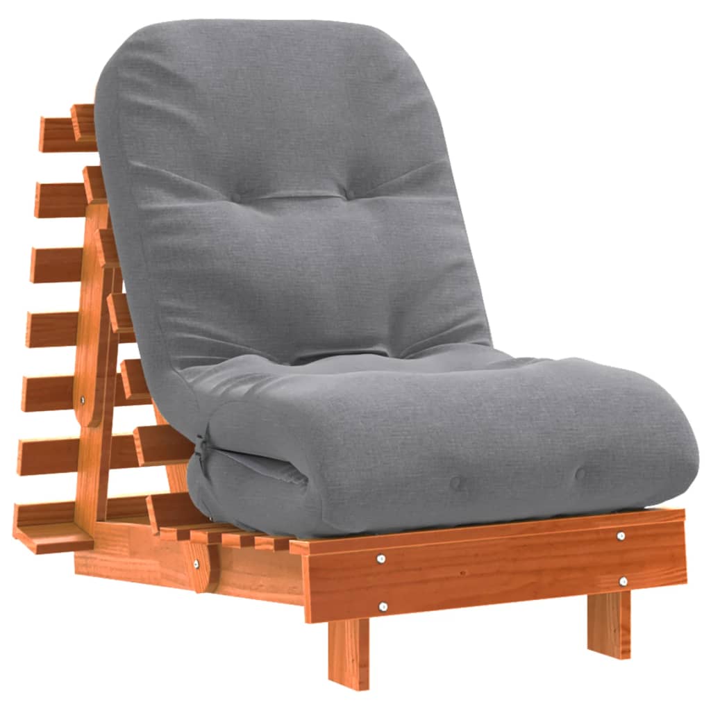 viaszbarna tömör fenyőfa futon kanapéágy matraccal 60x206x11 cm