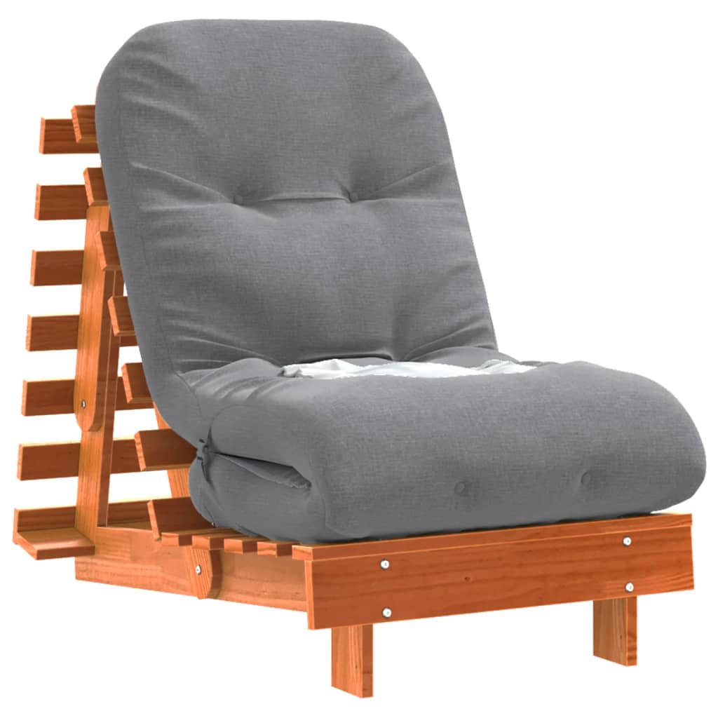 viaszbarna tömör fenyőfa futon kanapéágy matraccal 60x206x11 cm
