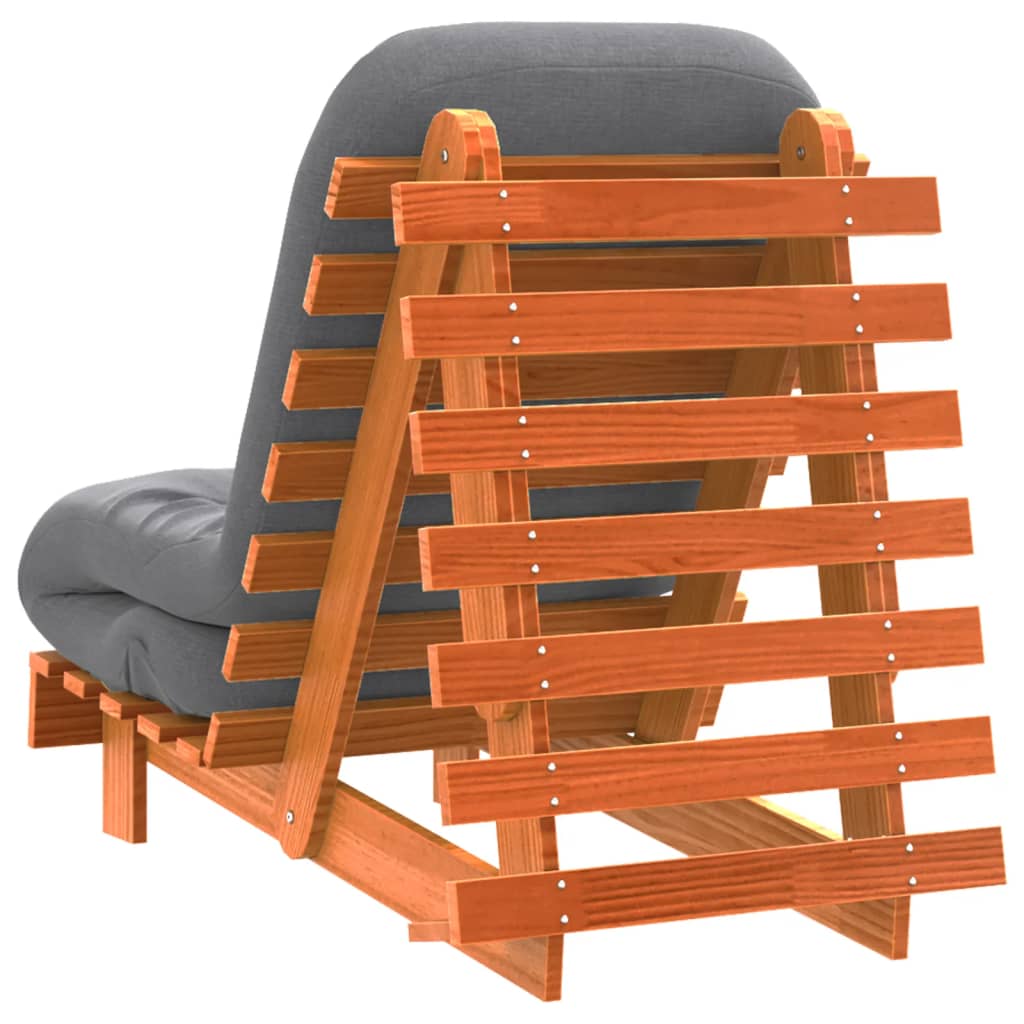 viaszbarna tömör fenyőfa futon kanapéágy matraccal 60x206x11 cm