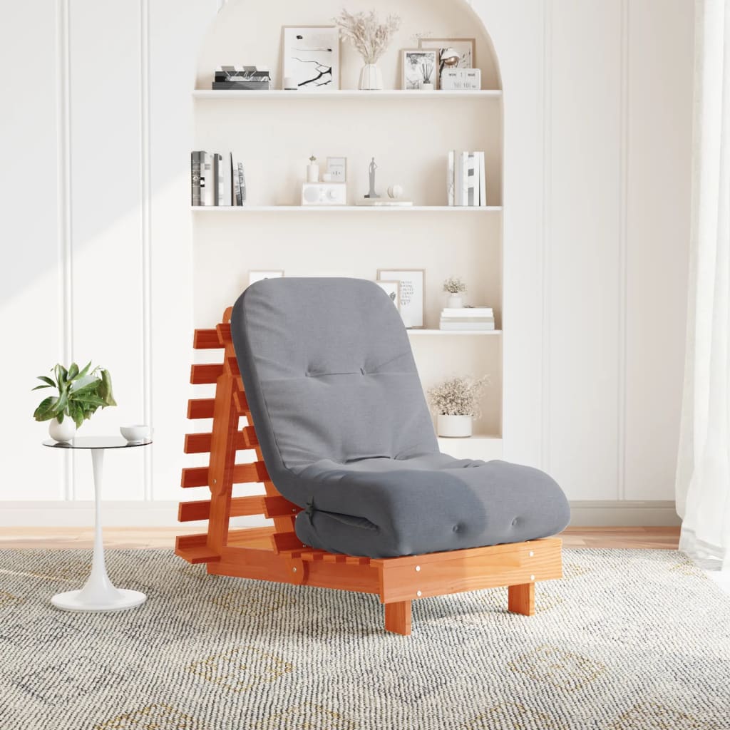 viaszbarna tömör fenyőfa futon kanapéágy matraccal 60x206x11 cm