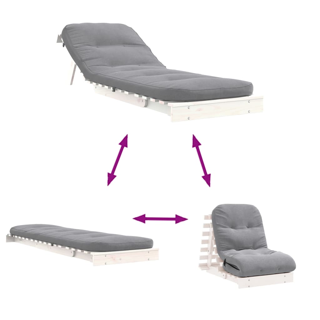 fehér tömör fenyőfa futon kanapéágy matraccal 70 x 206 x 11 cm