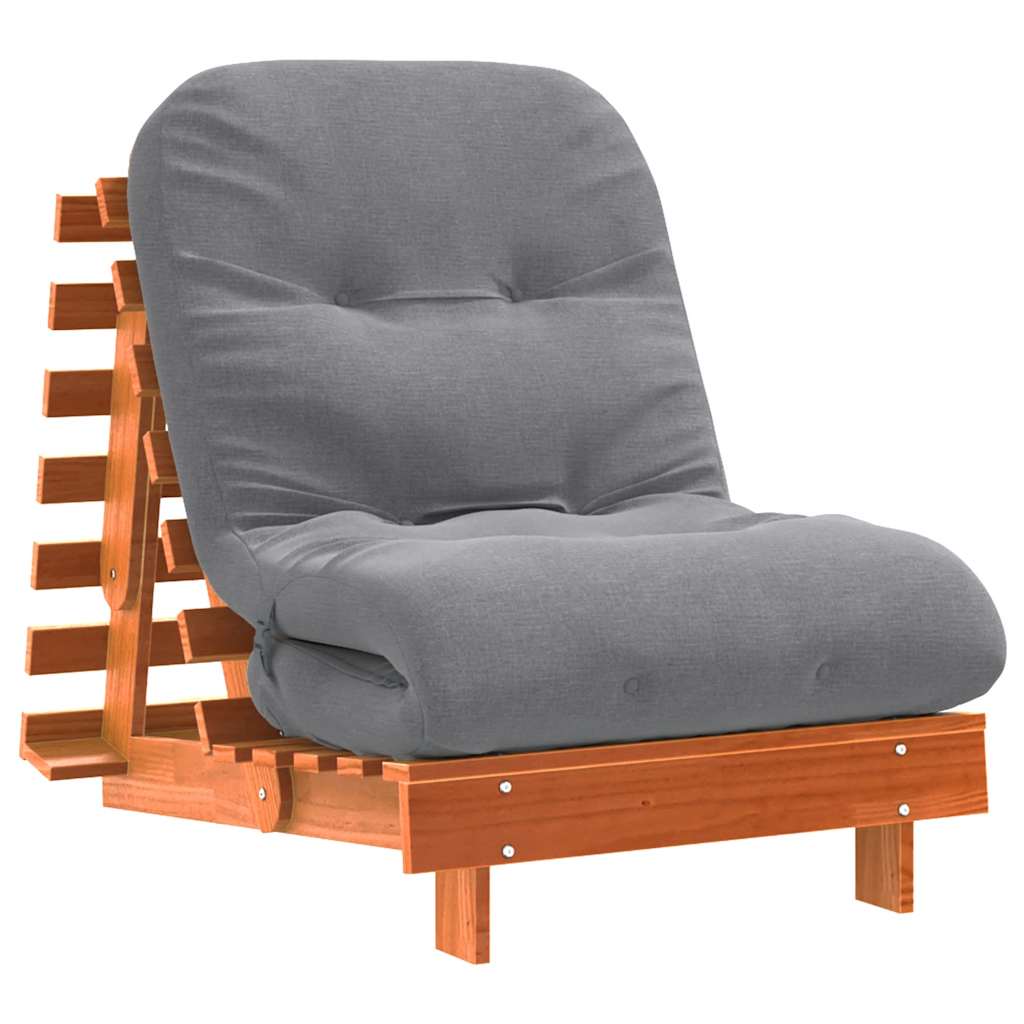 viaszbarna tömör fenyőfa futon kanapéágy matraccal 70x206x11 cm