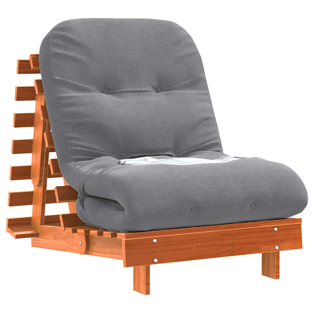 viaszbarna tömör fenyőfa futon kanapéágy matraccal 70x206x11 cm