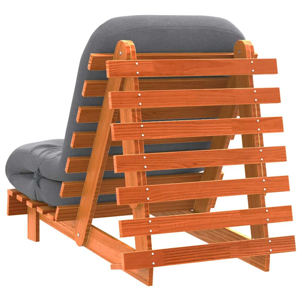 viaszbarna tömör fenyőfa futon kanapéágy matraccal 70x206x11 cm
