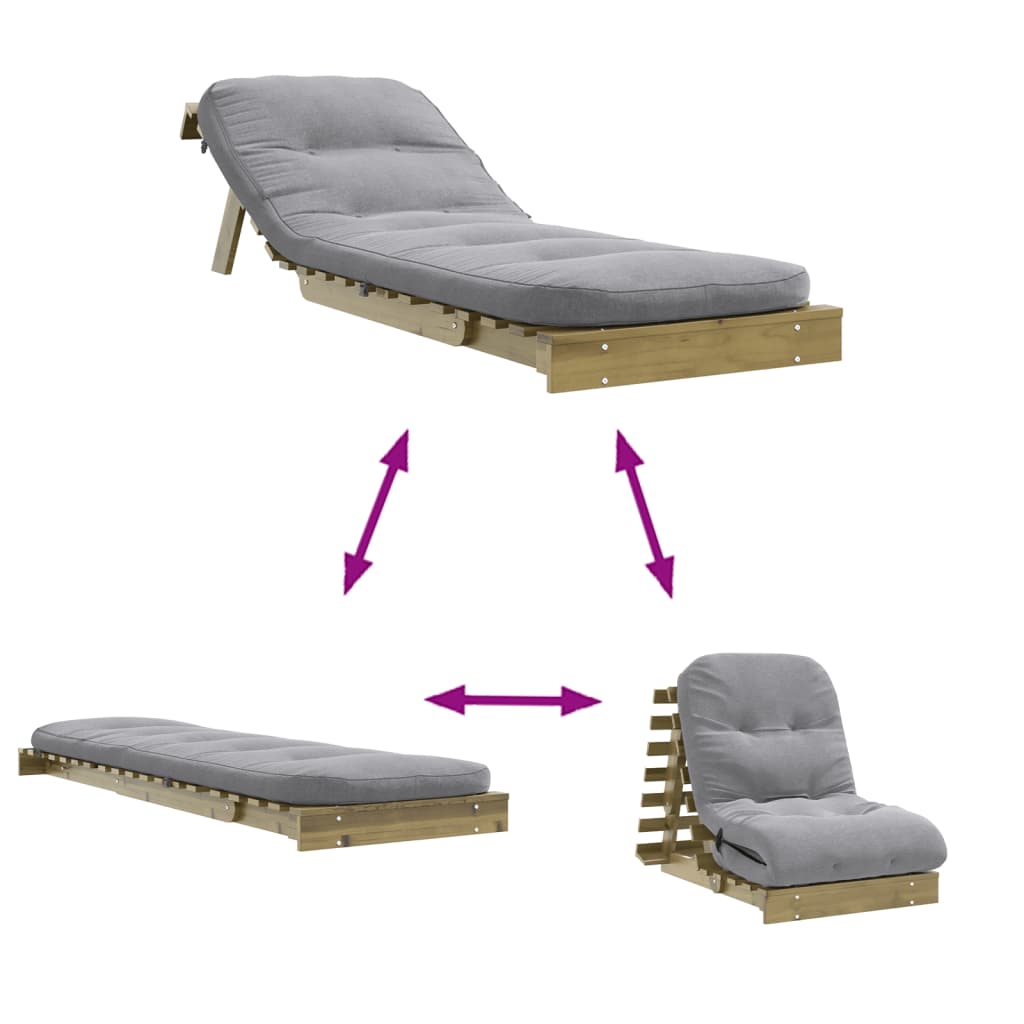 tömör impregnált fenyőfa futon kanapéágy matraccal 70x206x11 cm