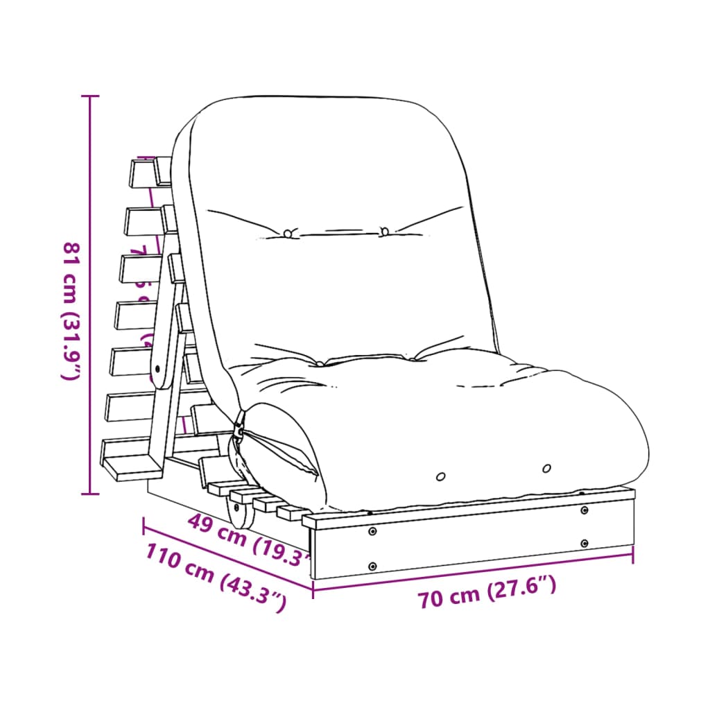tömör impregnált fenyőfa futon kanapéágy matraccal 70x206x11 cm