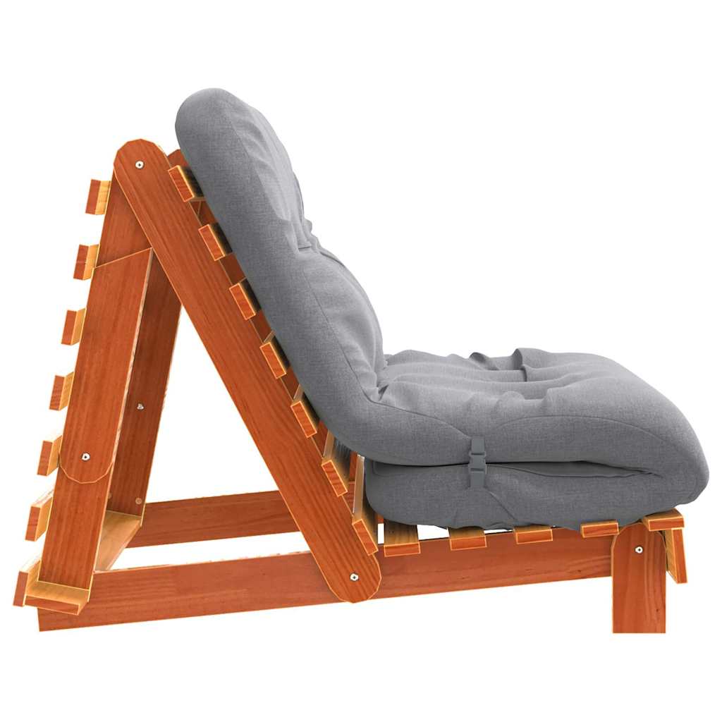 viaszbarna tömör fenyőfa futon kanapéágy matraccal 80x206x11 cm