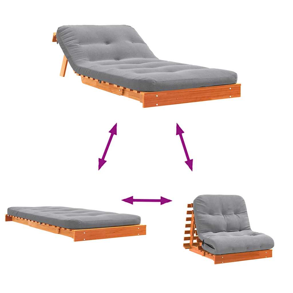 viaszbarna tömör fenyőfa futon kanapéágy matraccal 80x206x11 cm