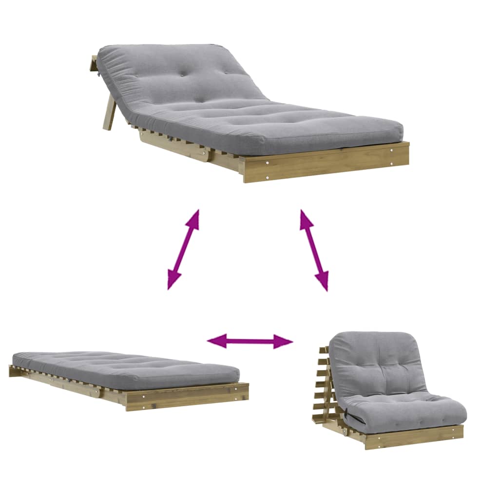 tömör impregnált fenyőfa futon kanapéágy matraccal 80x206x11 cm