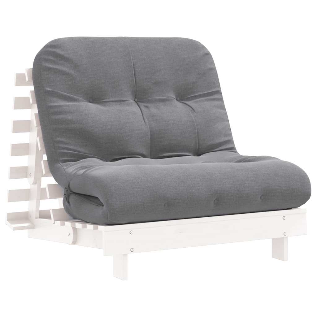 fehér tömör fenyőfa futon kanapéágy matraccal 90 x 206 x 11 cm