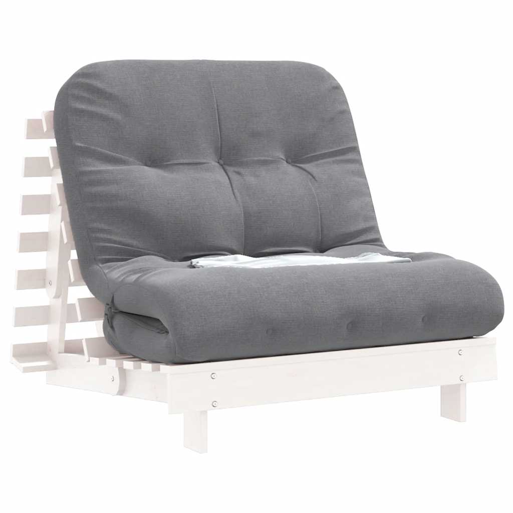 fehér tömör fenyőfa futon kanapéágy matraccal 90 x 206 x 11 cm