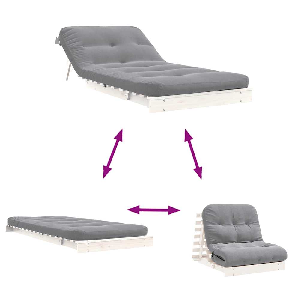 fehér tömör fenyőfa futon kanapéágy matraccal 90 x 206 x 11 cm