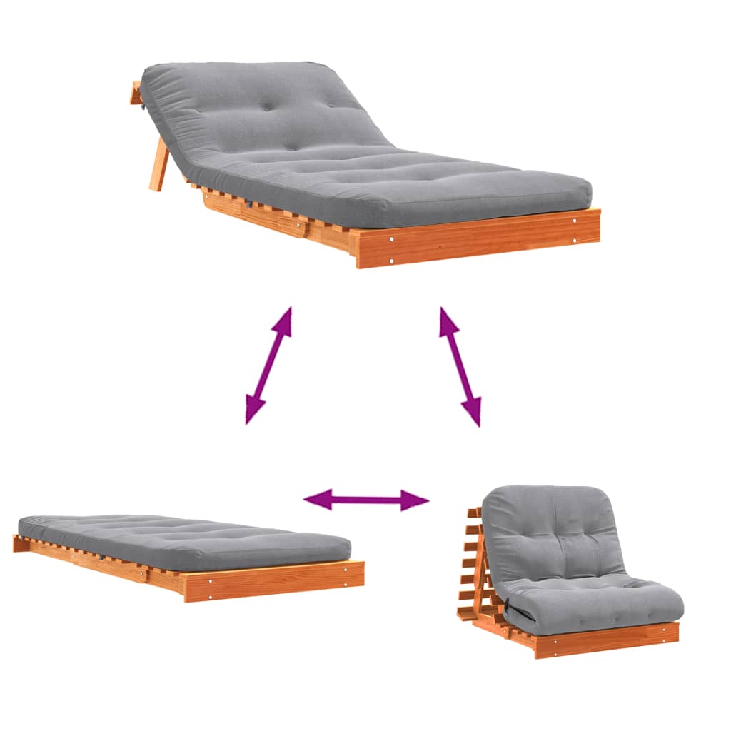 viaszbarna tömör fenyőfa futon kanapéágy matraccal 90x206x11 cm