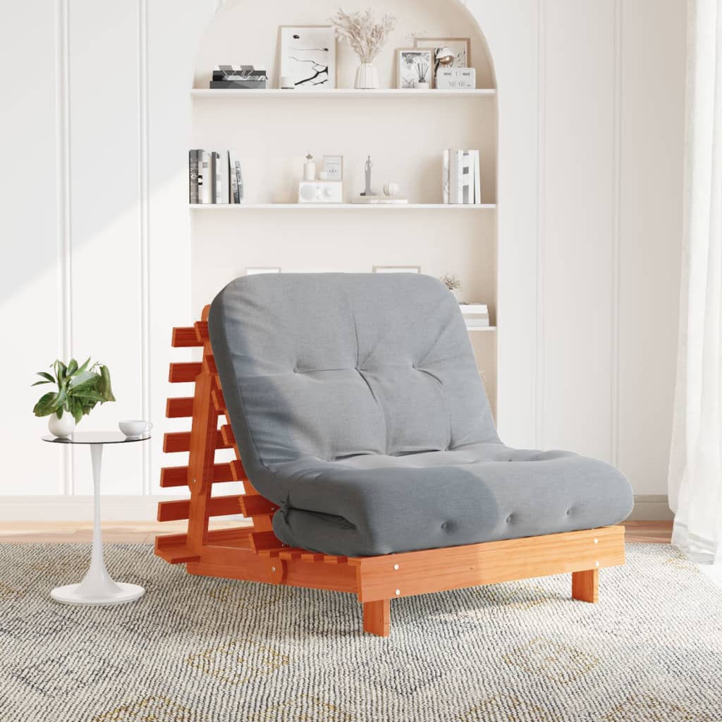 viaszbarna tömör fenyőfa futon kanapéágy matraccal 90x206x11 cm