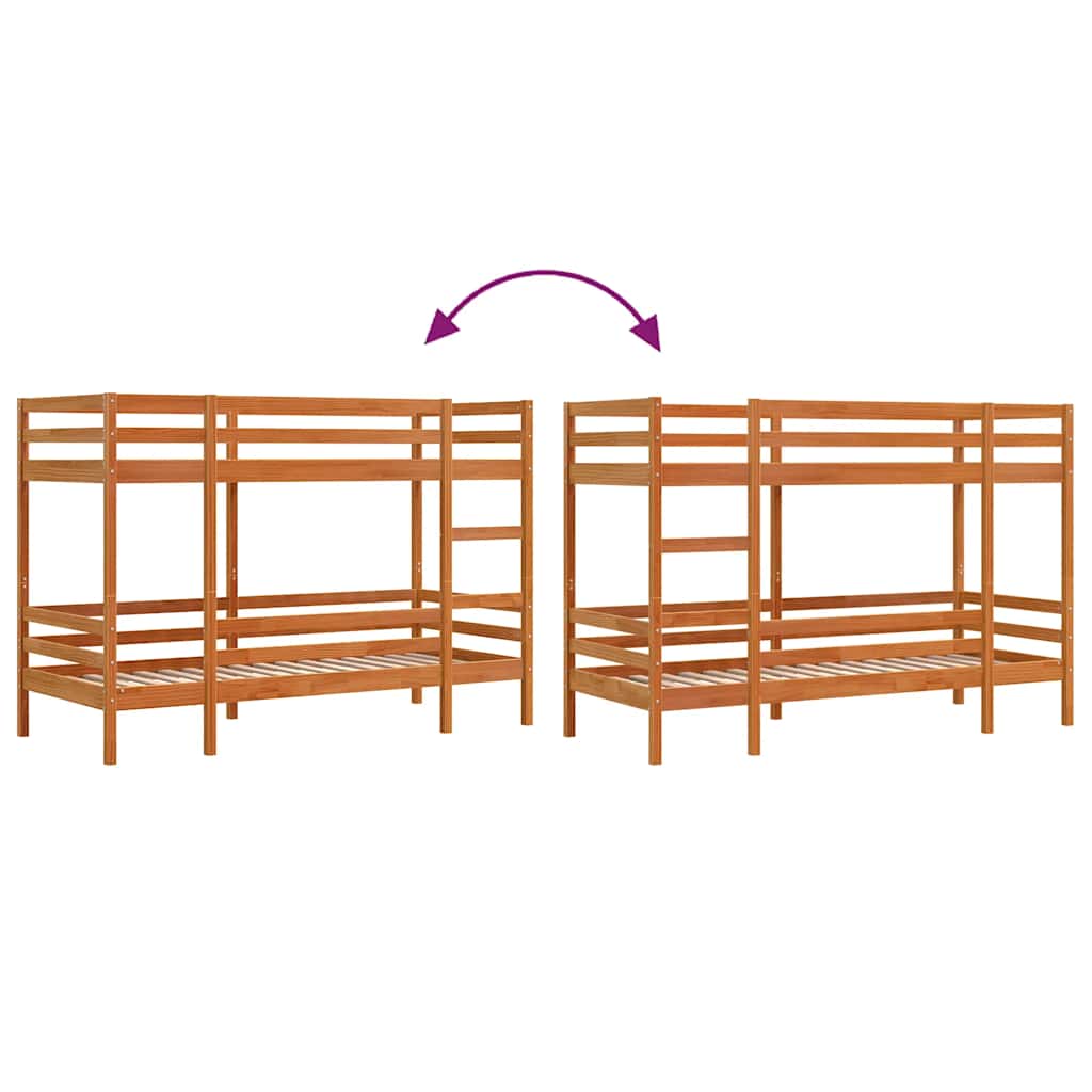 viaszbarna tömör fenyőfa emeletes ágy 80 x 200 cm