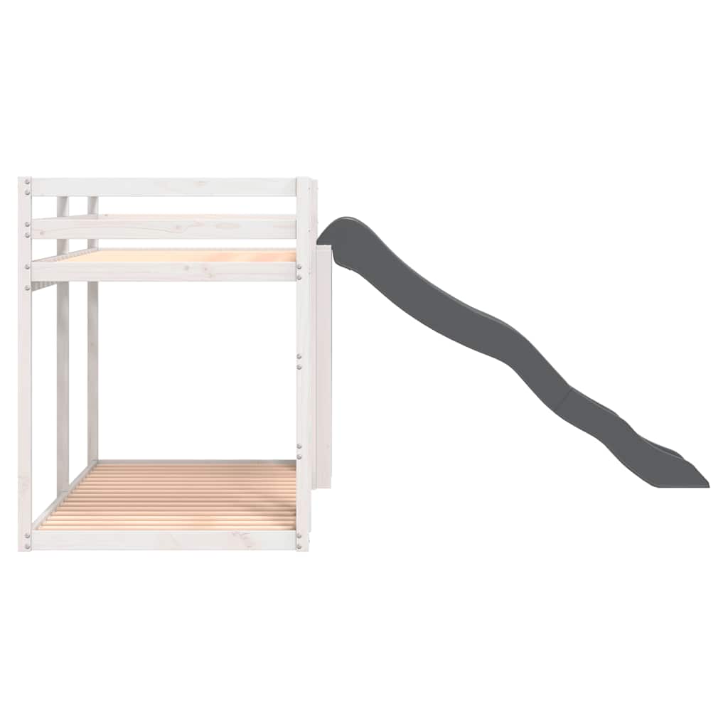 fehér tömör fenyő emeletes ágy csúszdával és létrával 90x200 cm