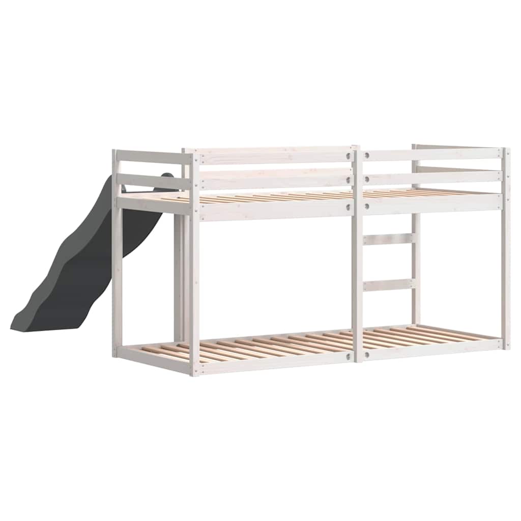 fehér tömör fenyő emeletes ágy csúszdával és létrával 90x200 cm