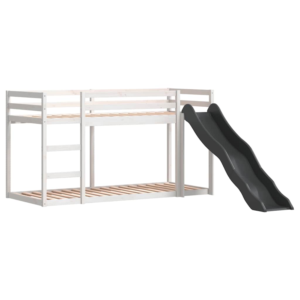 fehér tömör fenyő emeletes ágy csúszdával és létrával 90x190 cm