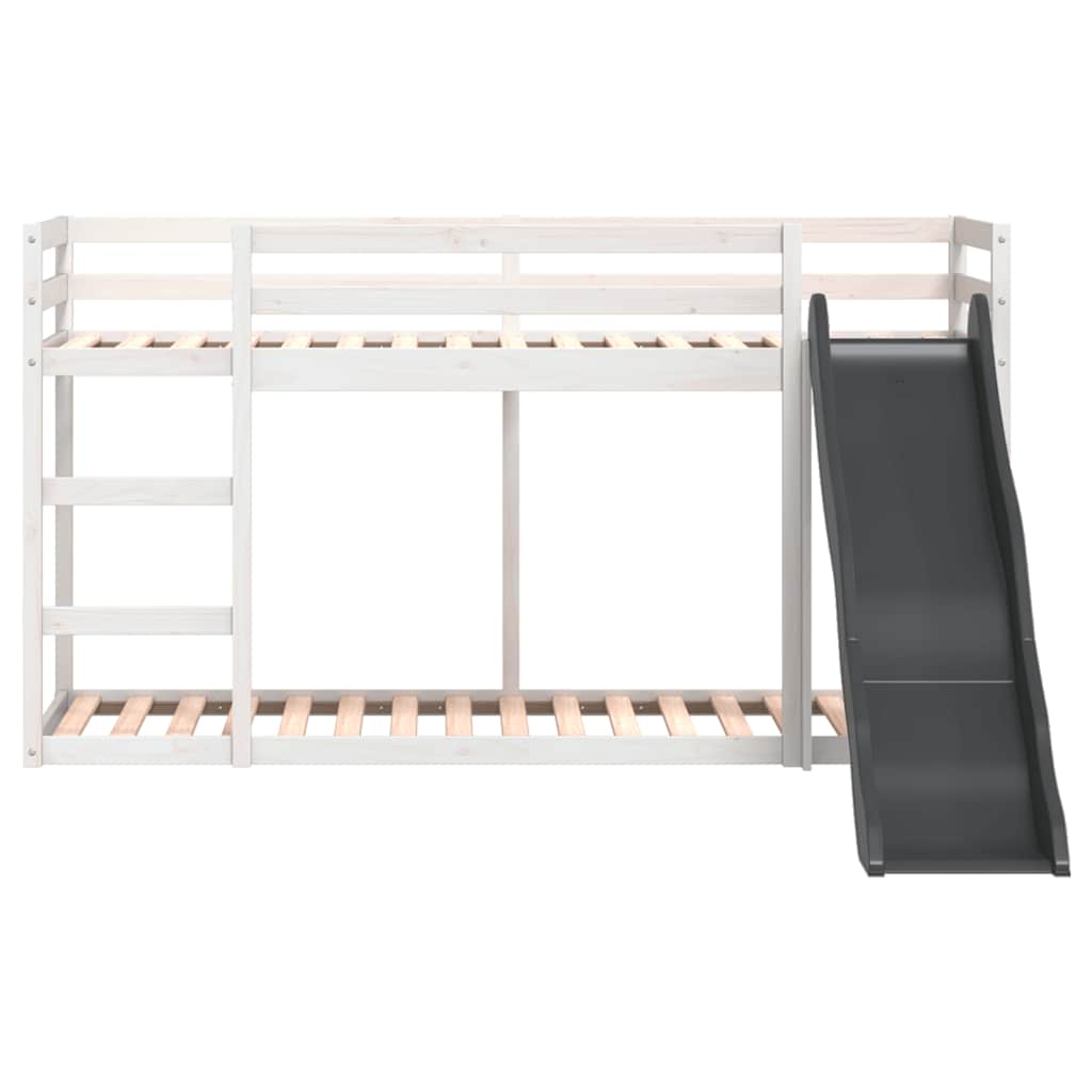 fehér tömör fenyő emeletes ágy csúszdával és létrával 90x190 cm