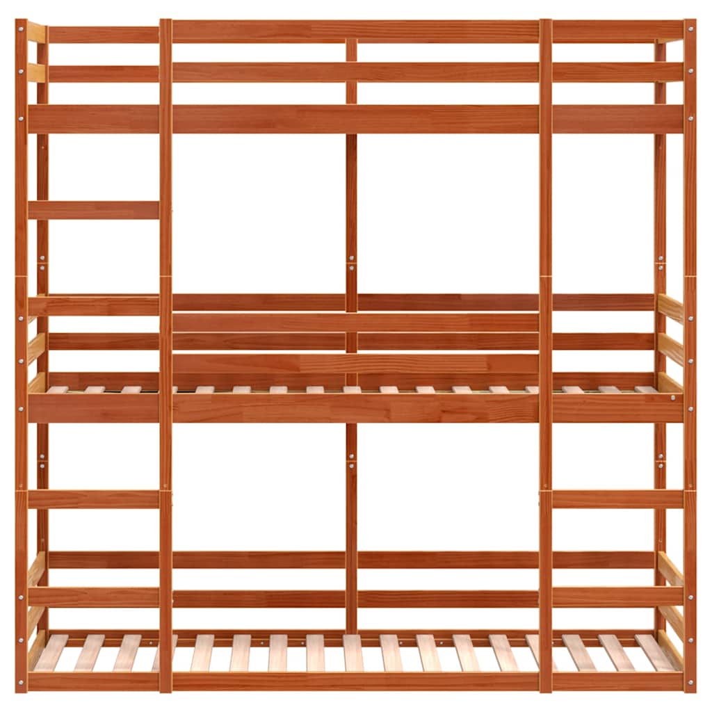 viaszbarna tömör fenyőfa háromszintes ágy 80 x 200 cm