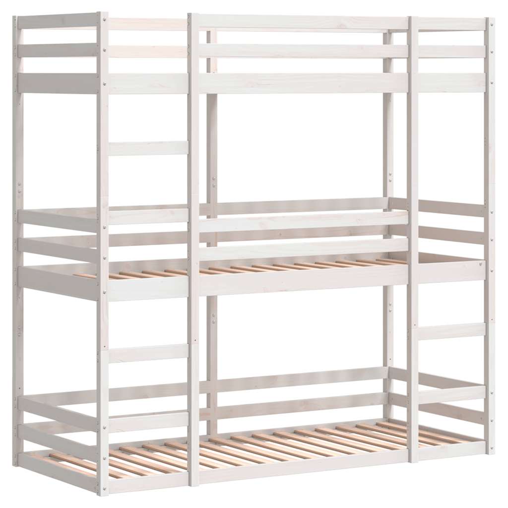 fehér tömör fenyőfa háromszintes ágy 90 x 200 cm