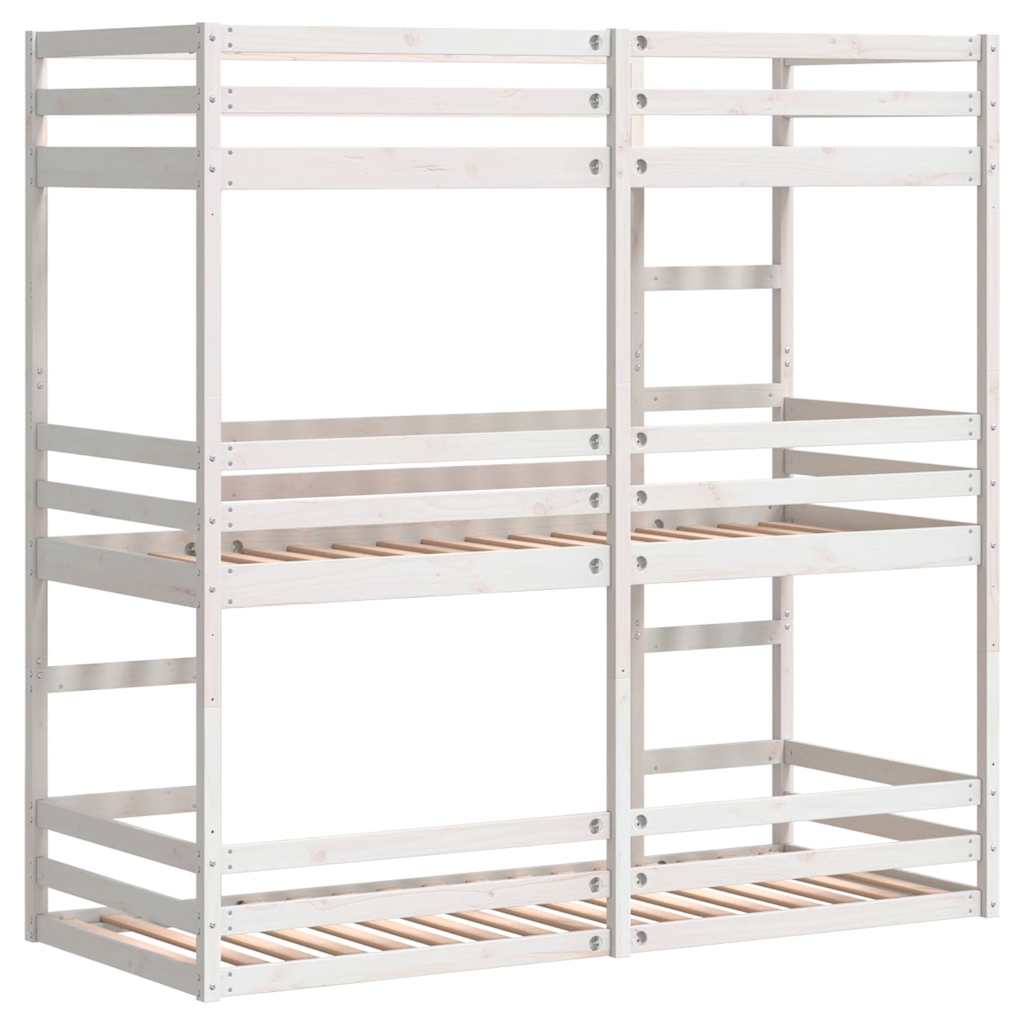 fehér tömör fenyőfa háromszintes ágy 90 x 190 cm