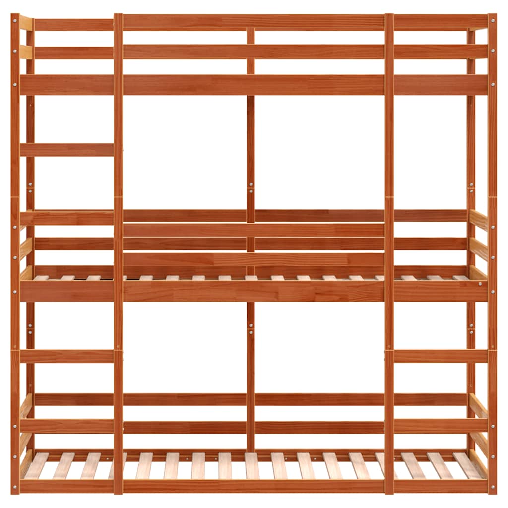 viaszbarna tömör fenyőfa háromszintes ágy 90 x 190 cm