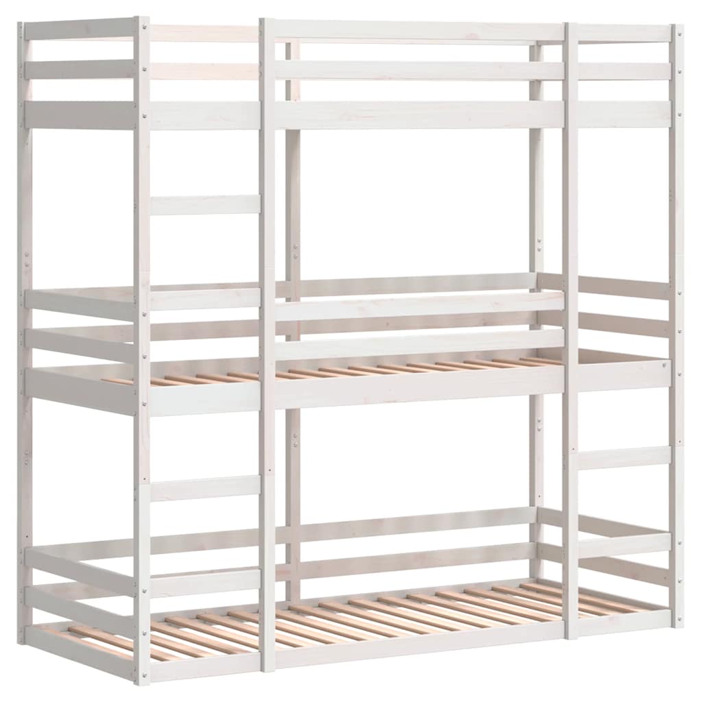 fehér tömör fenyőfa háromszintes ágy 75 x 190 cm