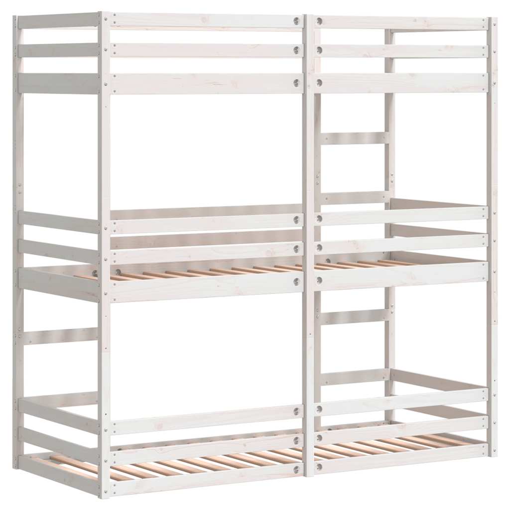 fehér tömör fenyőfa háromszintes ágy 75 x 190 cm