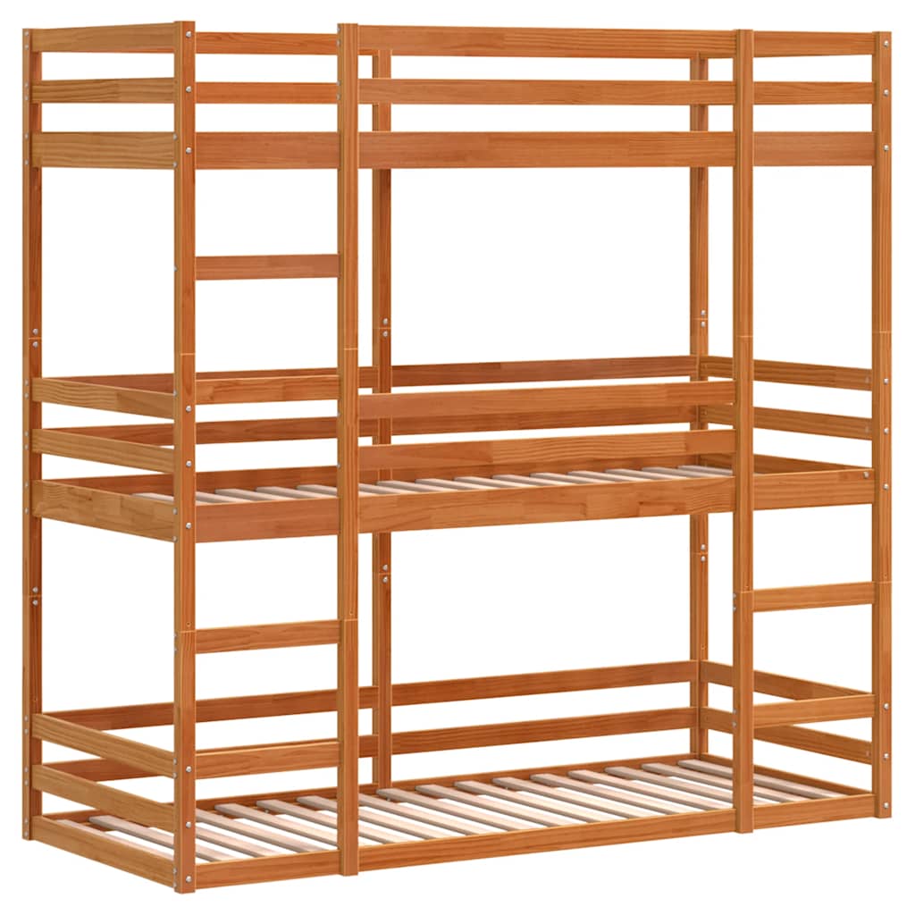 viaszbarna tömör fenyőfa háromszintes ágy 75 x 190 cm