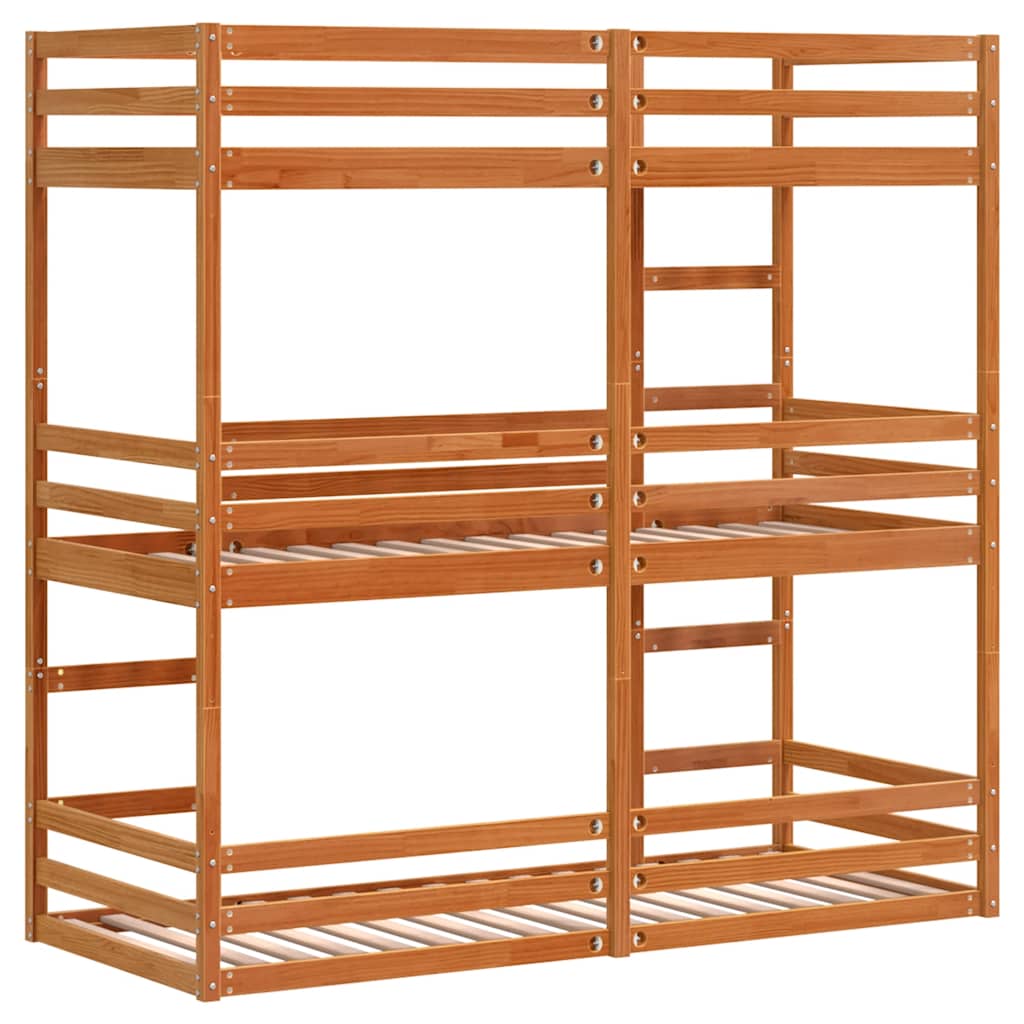 viaszbarna tömör fenyőfa háromszintes ágy 75 x 190 cm