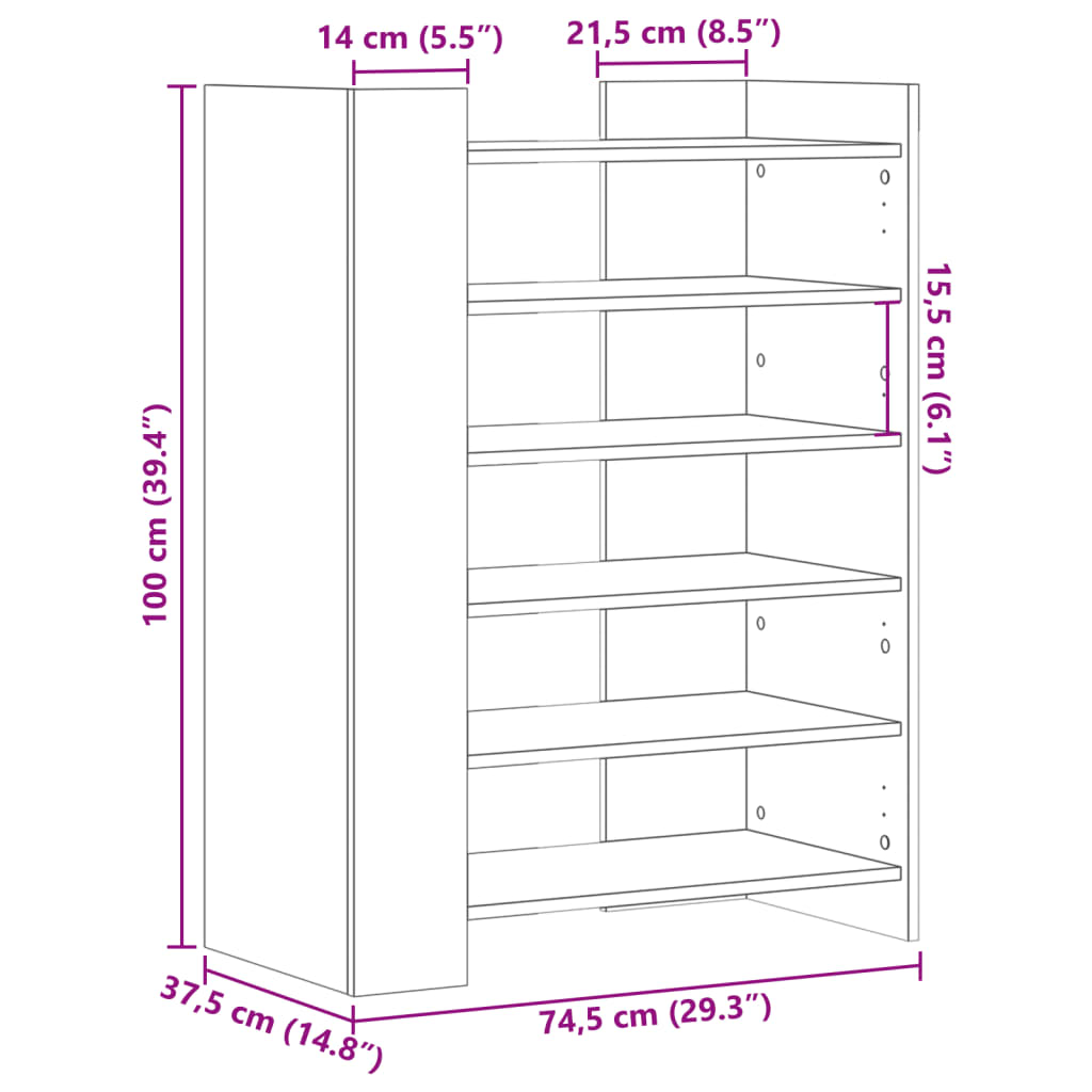 barna tölgyszínű szerelt fa cipősszekrény 74,5 x 37,5 x 100 cm