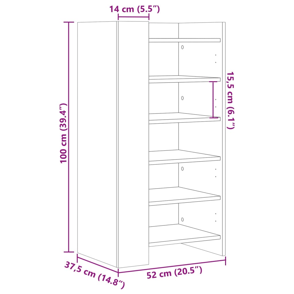 betonszürke szerelt fa cipősszekrény 52 x 37,5 x 100 cm
