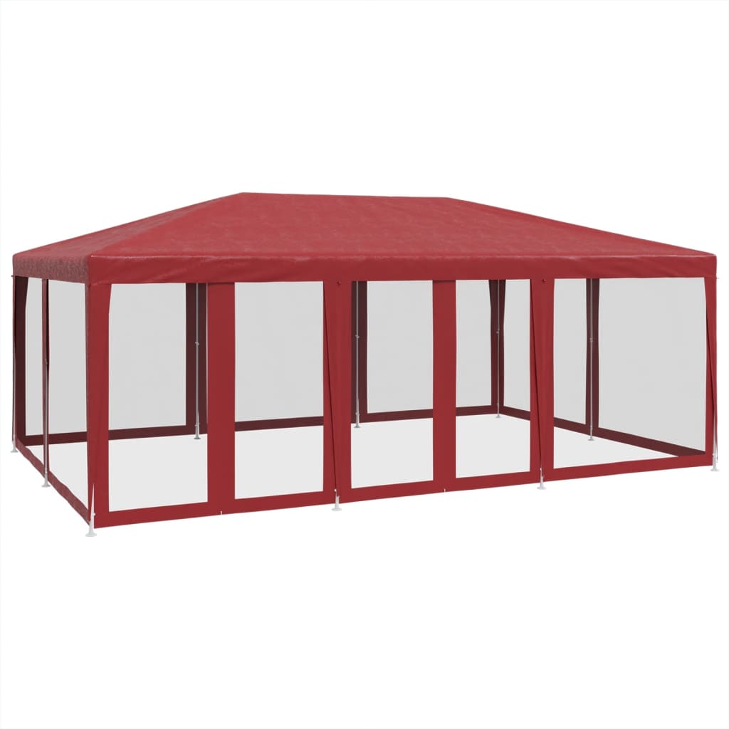 piros HDPE rendezvénysátor 10 hálós oldalfallal 6 x 4 m