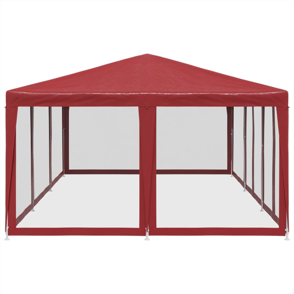 piros HDPE rendezvénysátor 10 hálós oldalfallal 6 x 4 m