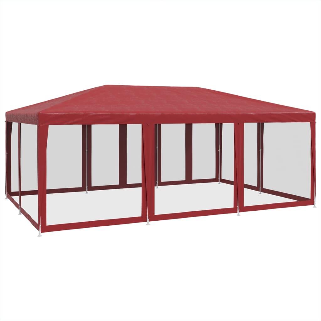 piros HDPE rendezvénysátor 10 hálós oldalfallal 6 x 4 m