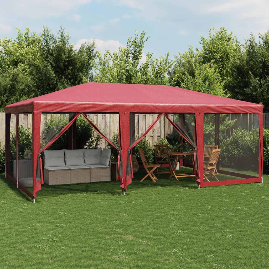 piros HDPE rendezvénysátor 10 hálós oldalfallal 6 x 4 m