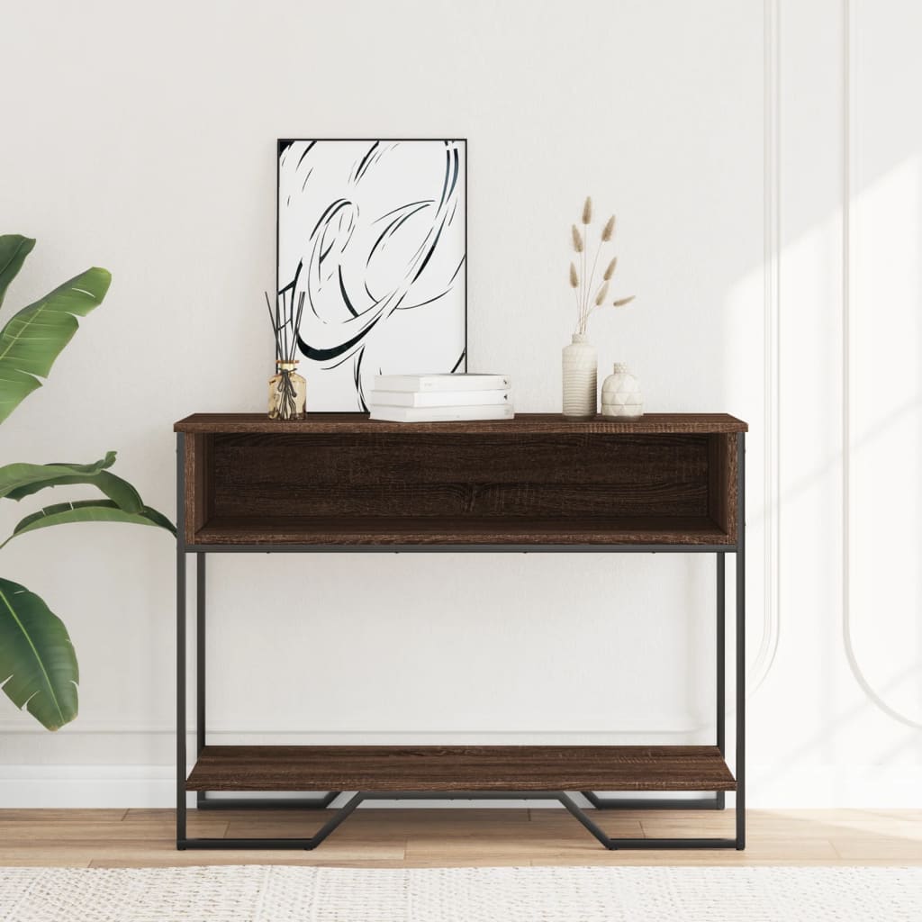 barna tölgyszínű szerelt fa dohányzóasztal 100x35x74,5 cm