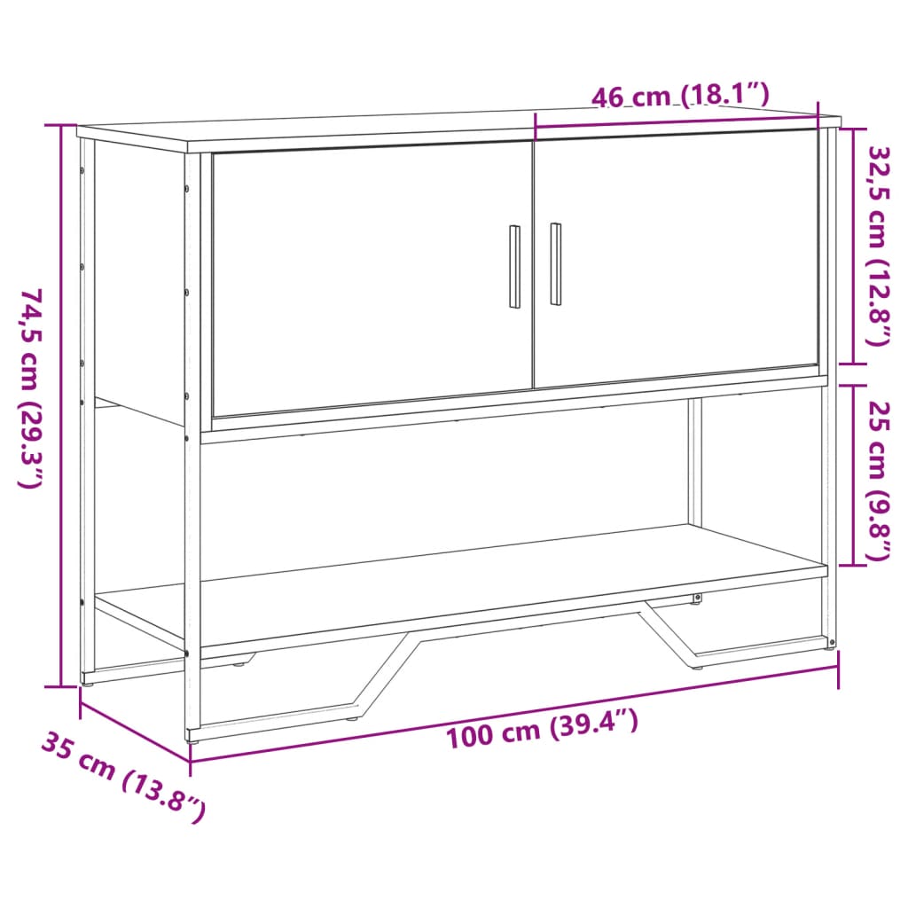 füstös tölgy színű szerelt fa tálalóasztal 100x35x74,5 cm