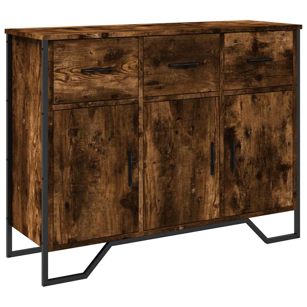 füstös tölgy színű szerelt fa tálalószekrény 97 x 32,5 x 74,5cm