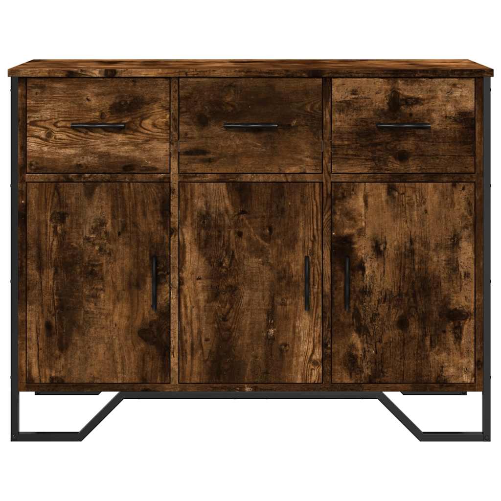 füstös tölgy színű szerelt fa tálalószekrény 97 x 32,5 x 74,5cm