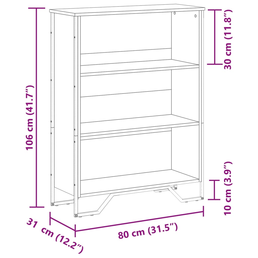 füstös tölgy színű szerelt fa könyvszekrény 80 x 31 x 106 cm