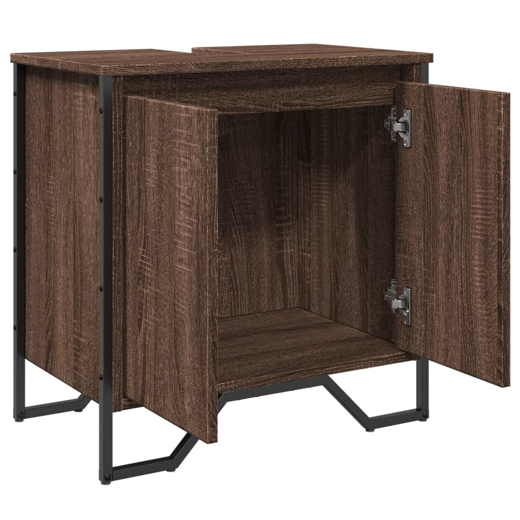 barna tölgy szerelt fa fürdőszobai mosdószekrény 60x35x60 cm