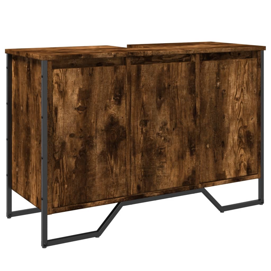 füstös tölgy szerelt fa fürdőszobai mosdószekrény 91x35x60 cm