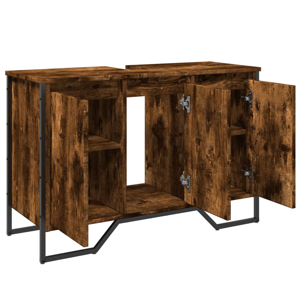 füstös tölgy szerelt fa fürdőszobai mosdószekrény 91x35x60 cm