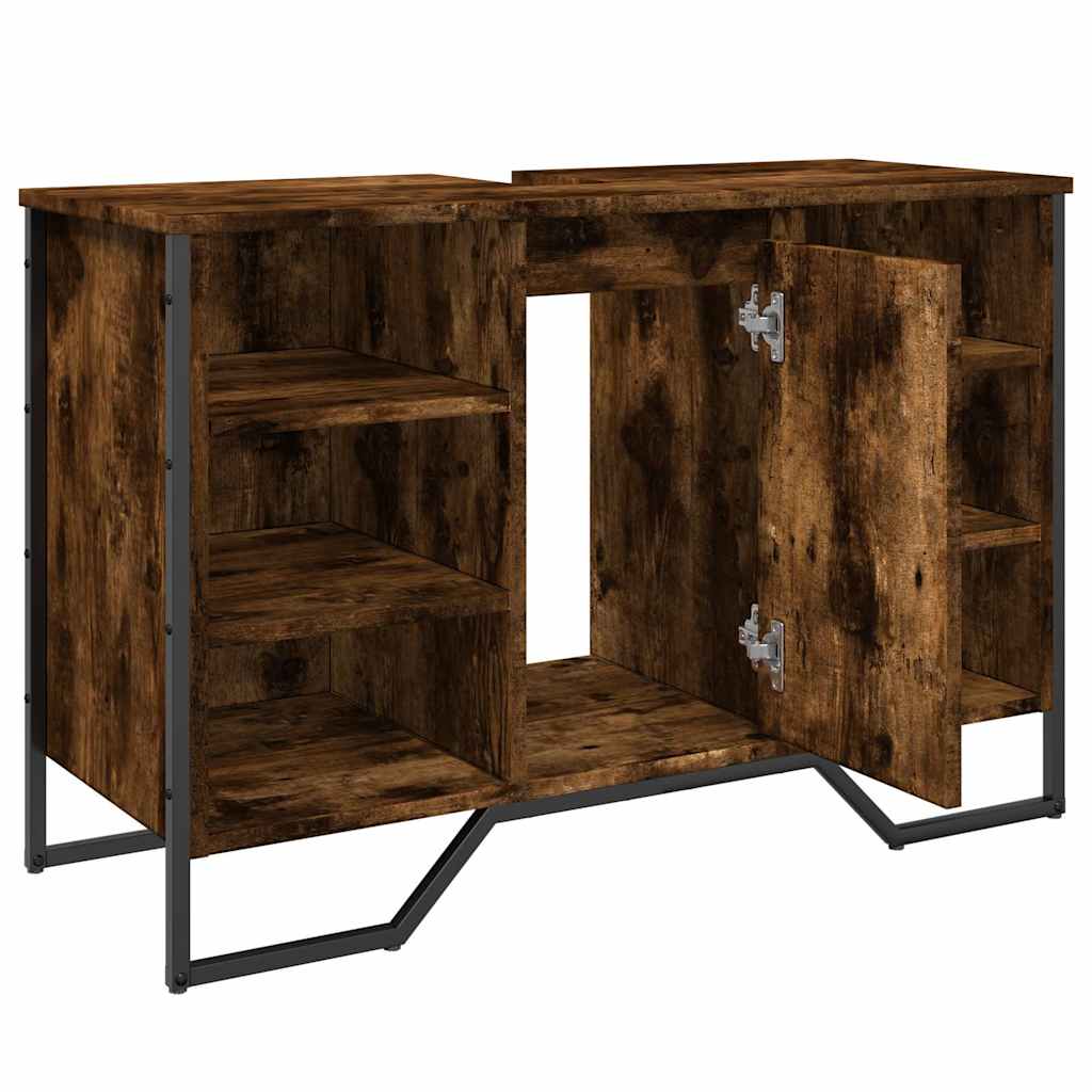 füstös tölgy szerelt fa fürdőszobai mosdószekrény 91x35x60 cm