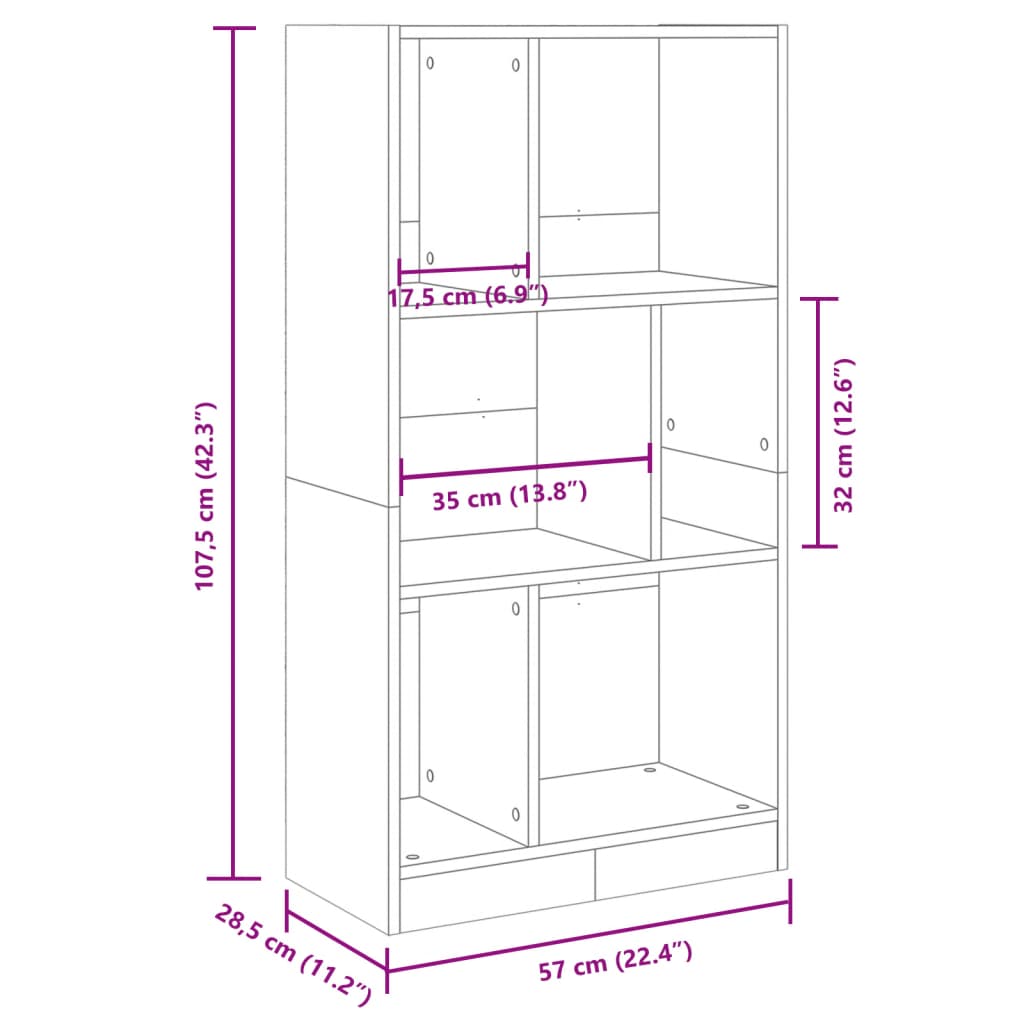 betonszürke szerelt fa könyvespolc 57 x 28,5 x 107,5 cm
