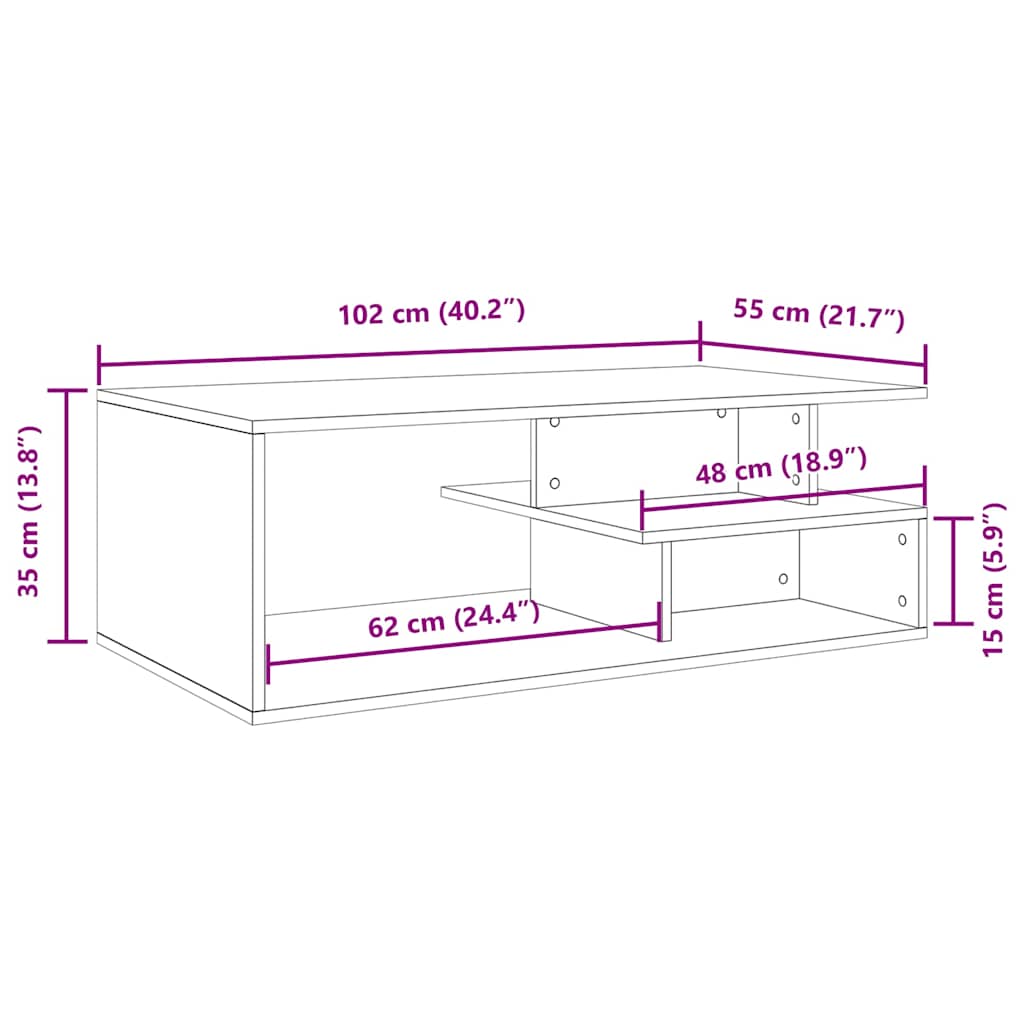 betonszürke szerelt fa dohányzóasztal 102x55x35 cm